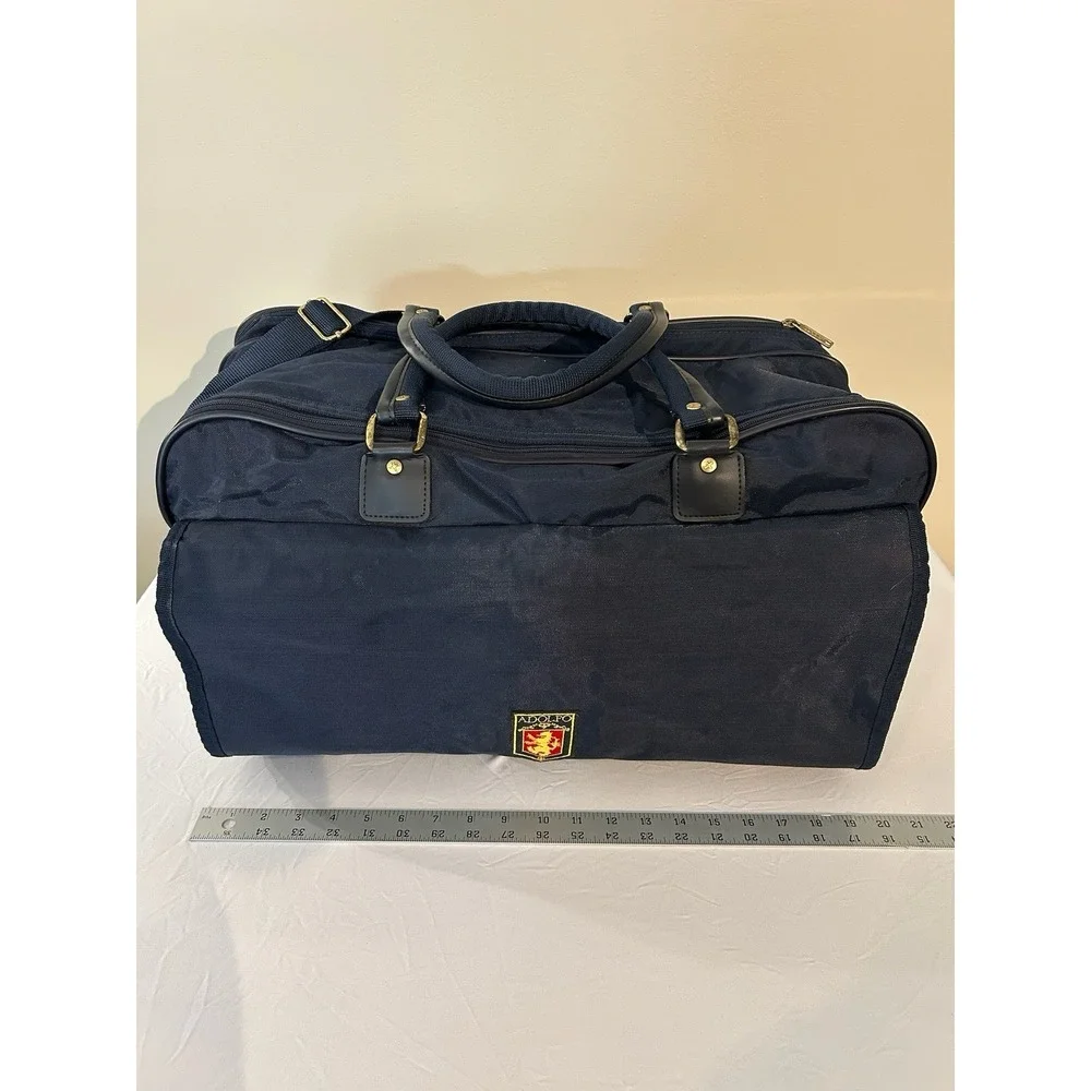 VTG Adolfo Navy Blue Soft Sided Zip Weekender Bag W/ Shoulder Strap 20x9